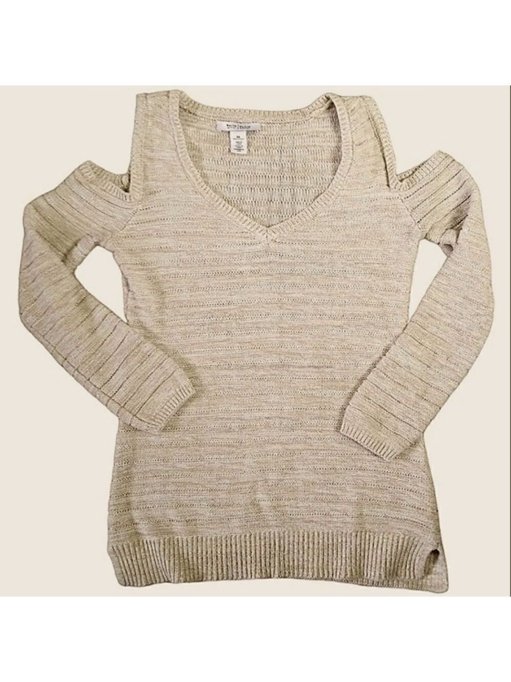 White House Black Market Cold Shoulder Pullover Cream Beige Sweater Size XSmall
